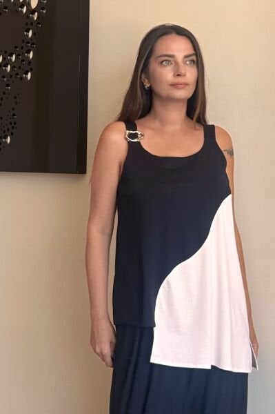 Lamante Halka Detaylı Bluz - Siyah Beyaz