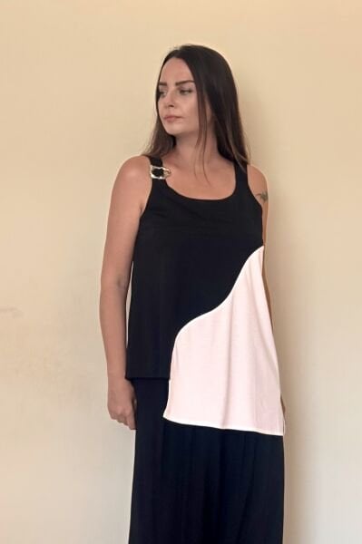 Lamante Halka Detaylı Bluz - Siyah Beyaz