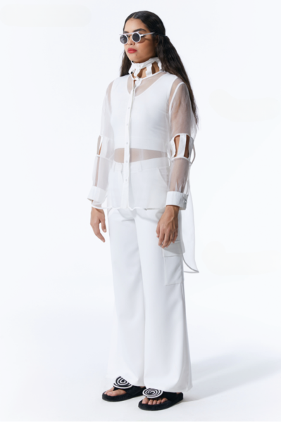 Lamante Frame Tasarım Tül Gömlek - Beyaz