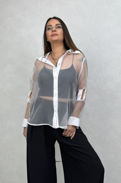 Lamante Frame Tasarım Tül Gömlek - Beyaz