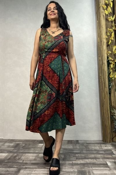 V Yaka Romantic Elbise -  Desenli