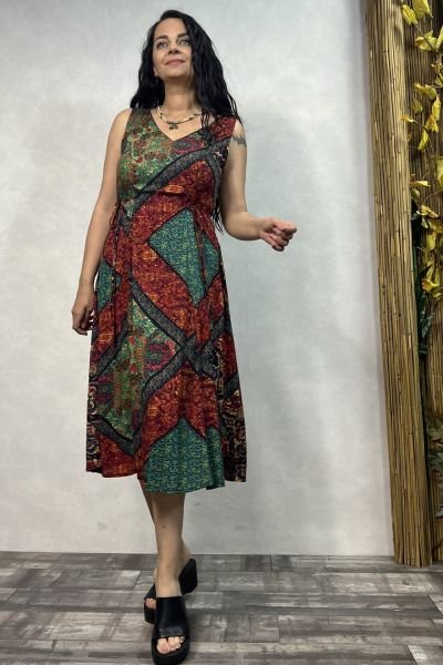 V Yaka Romantic Elbise -  Desenli