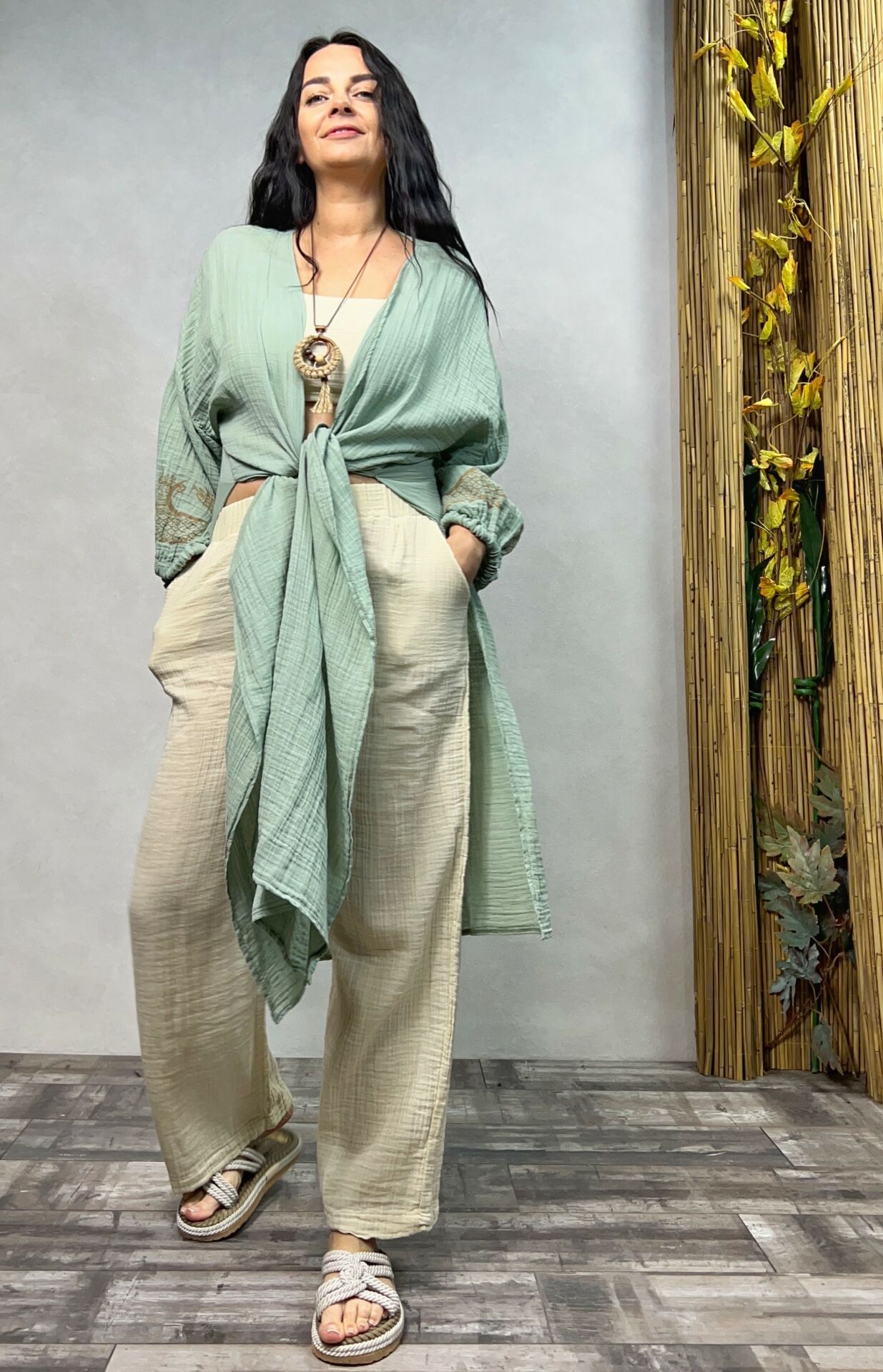 Şahmeran Müslin Kaftan Mint -Yeşil