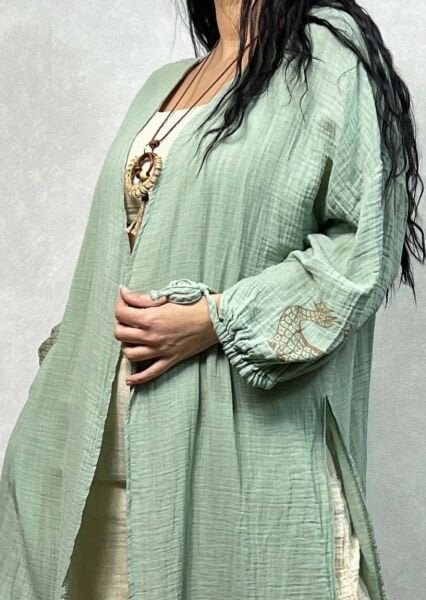 Şahmeran Müslin Kaftan Mint -Yeşil
