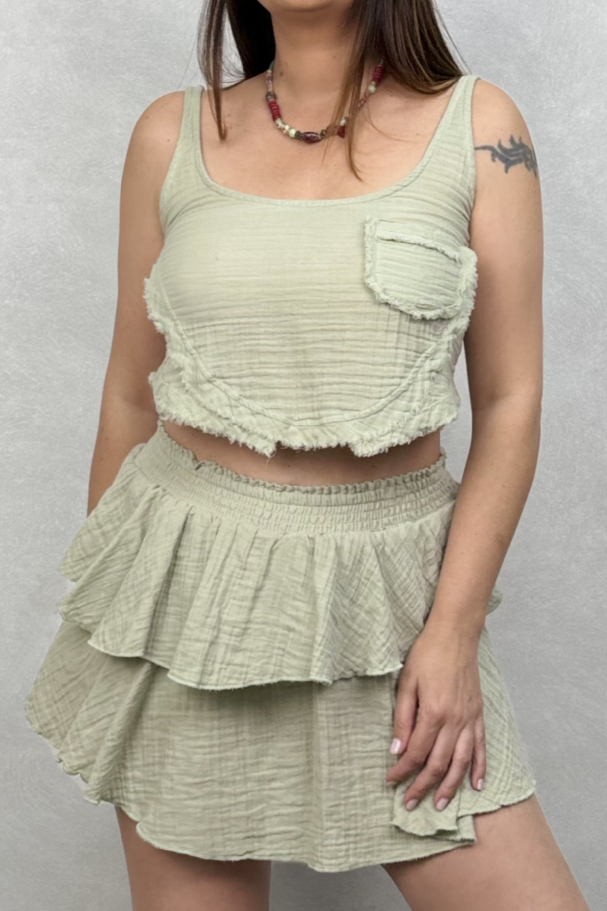 Kos Müslin Askılı Crop Sea Green - Su Yeşili