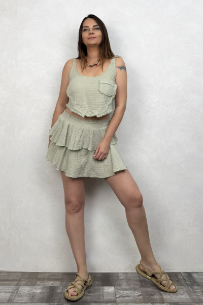 Kos Müslin Askılı Crop Sea Green - Su Yeşili