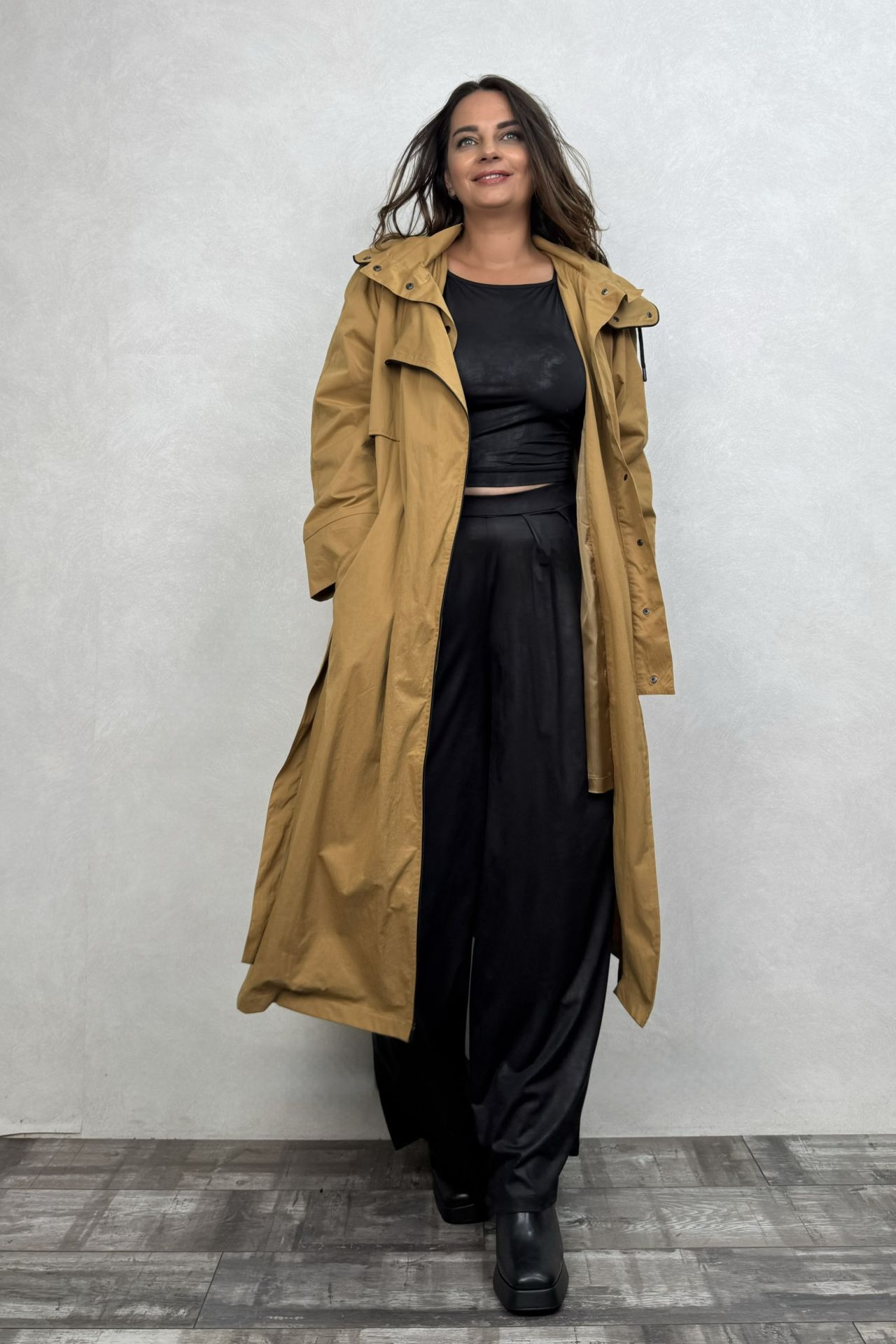 Lamante Biyeli Tasarım Trençkot - Camel