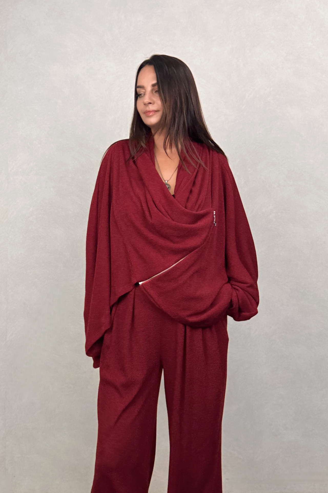 Lamante Pia Triko Fermuarlı Bluz - Bordo