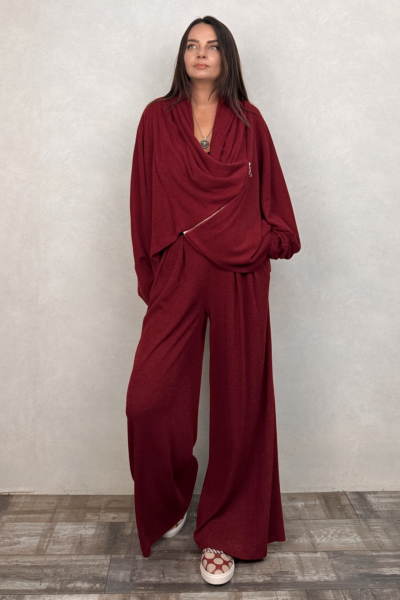 Lamante Pia Triko Fermuarlı Bluz - Bordo