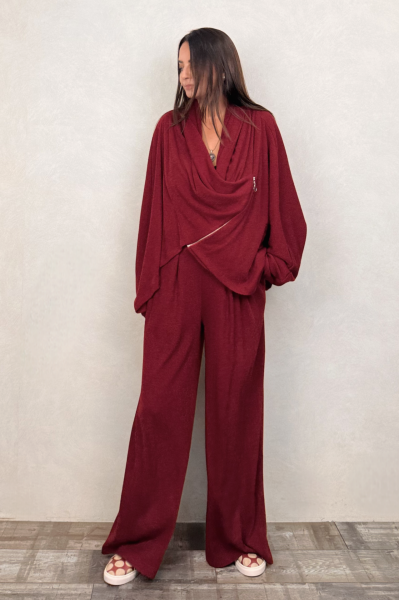 Lamante Pia Triko Fermuarlı Bluz - Bordo