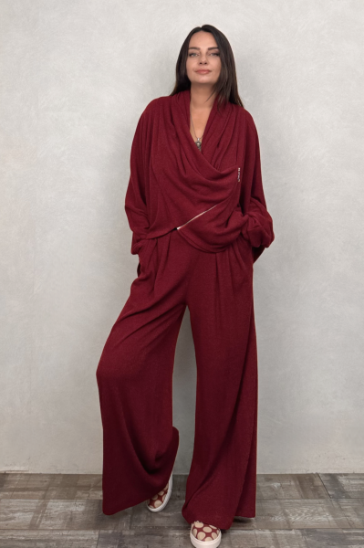 Lamante Pia Triko Fermuarlı Bluz - Bordo