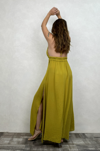 Lilith Müslin Elbise Golden Olive - Limon Küfü