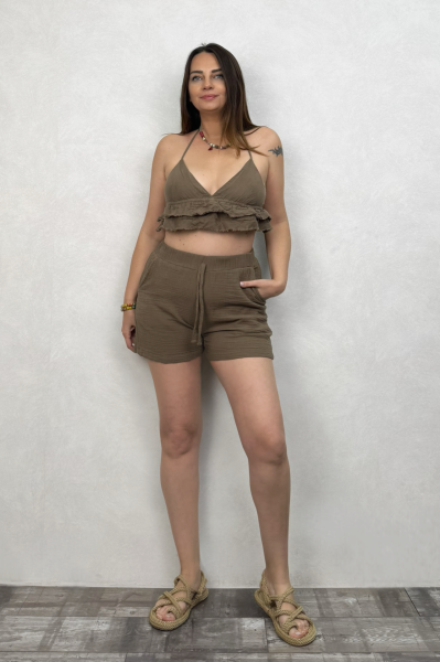 Basic Müslin Şort Neutral Brown -Doğal Kahve