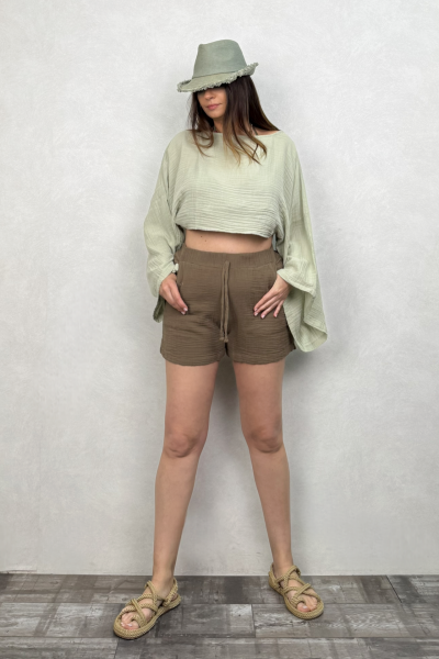 Basic Müslin Şort Neutral Brown -Doğal Kahve