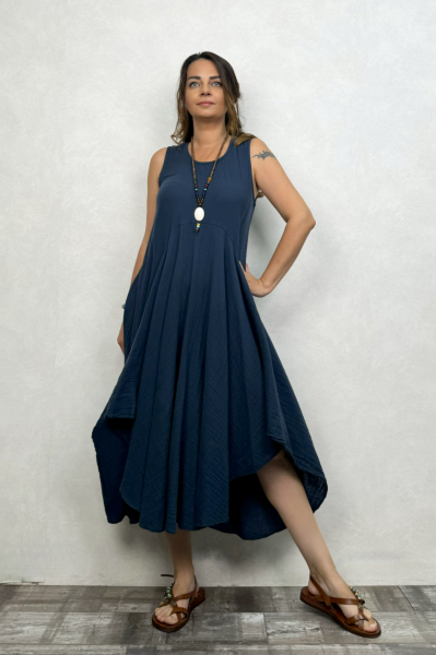 Venilla Müslin Elbise Midnight Navy - Petrol