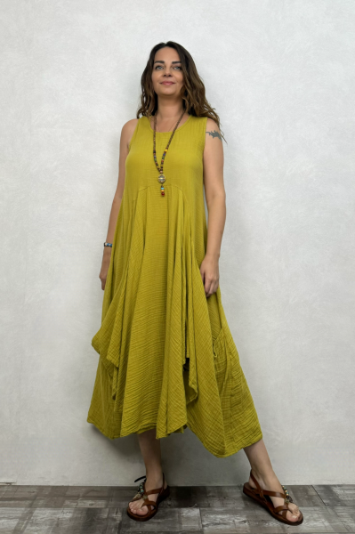 Venilla Müslin Elbise Golden Olive - Limon Küfü