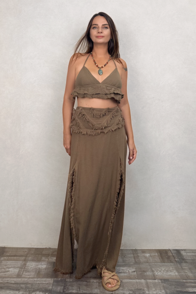 Vialis Fırfırlı Crop Neutral Brown - Doğal Kahve