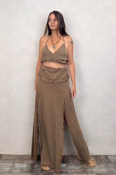 Vialis Fırfırlı Crop Neutral Brown - Doğal Kahve