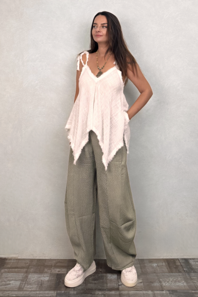 Paça Detaylı Gofre Pantolon - Açık Haki