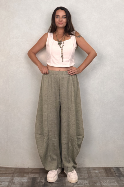 Paça Detaylı Gofre Pantolon - Açık Haki
