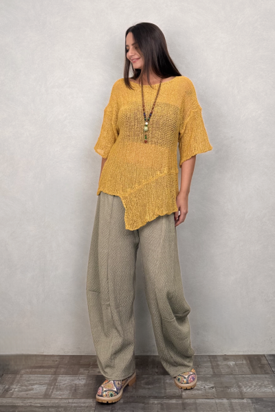 Paça Detaylı Gofre Pantolon - Açık Haki