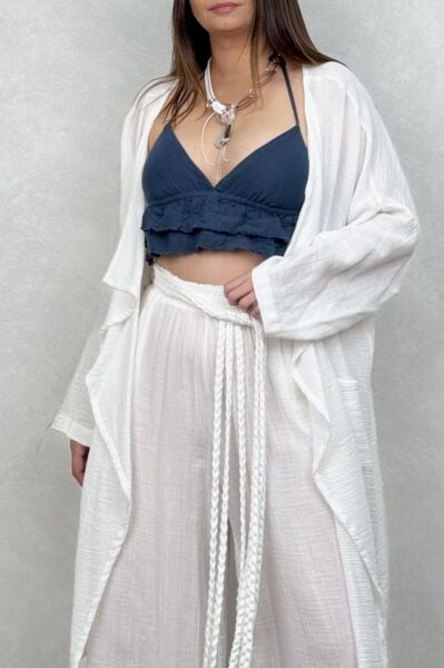 Vialis Fırfırlı Crop Midnight Navy - Petrol