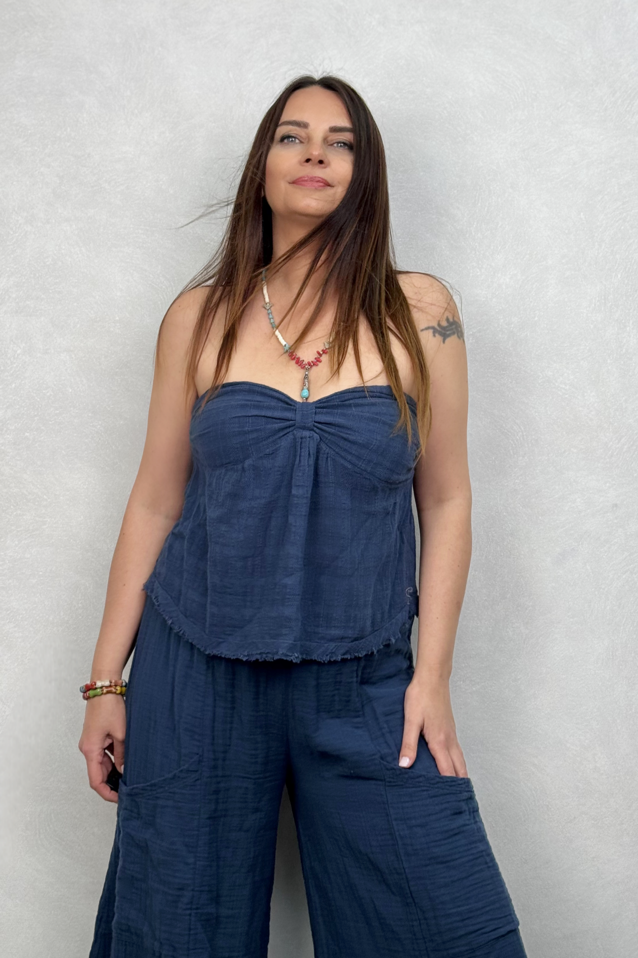 Vialis Straplez Bluz Midnight Navy - Petrol