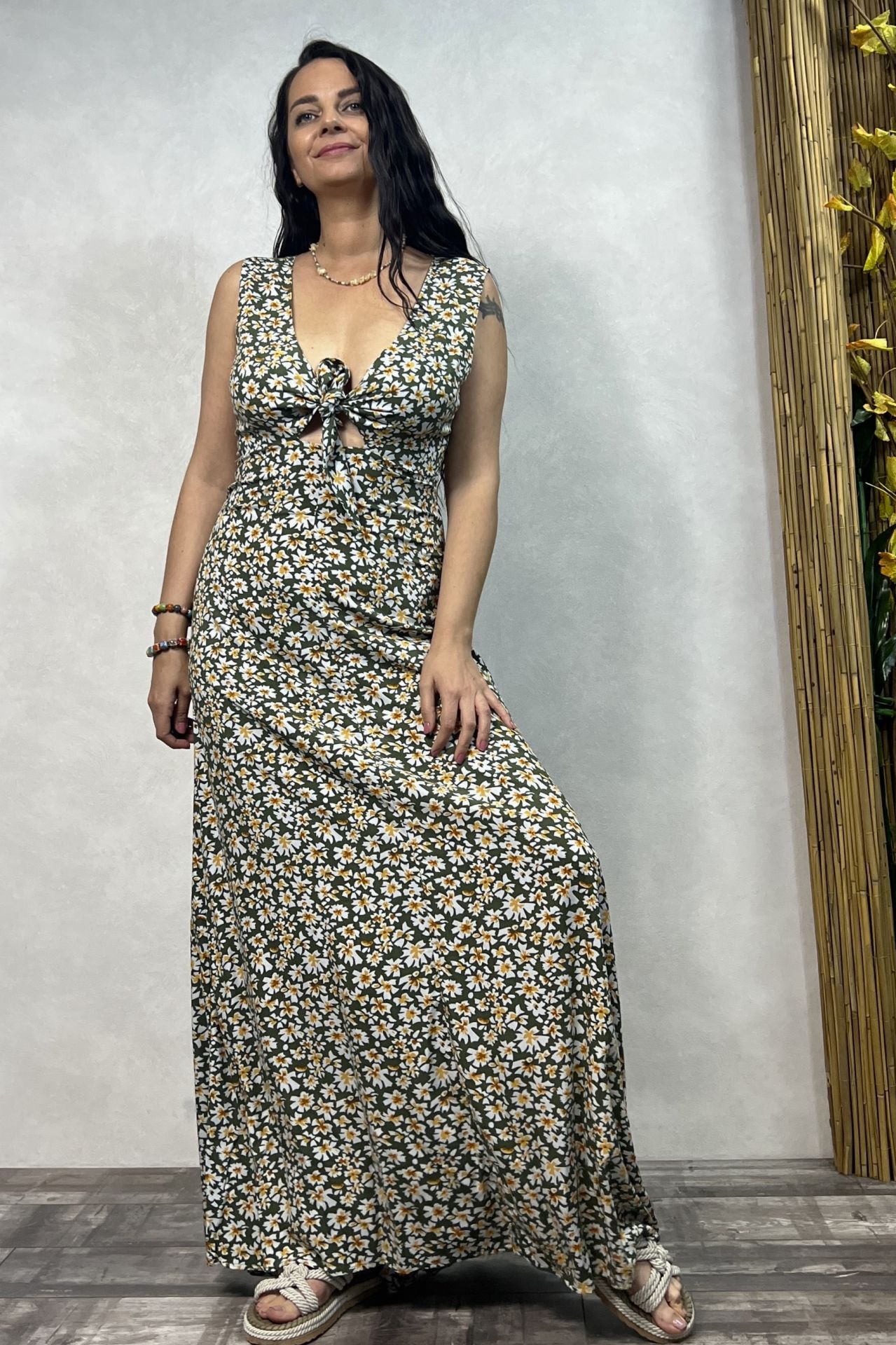 Mina Elbise- Çiçekli Yeşil
