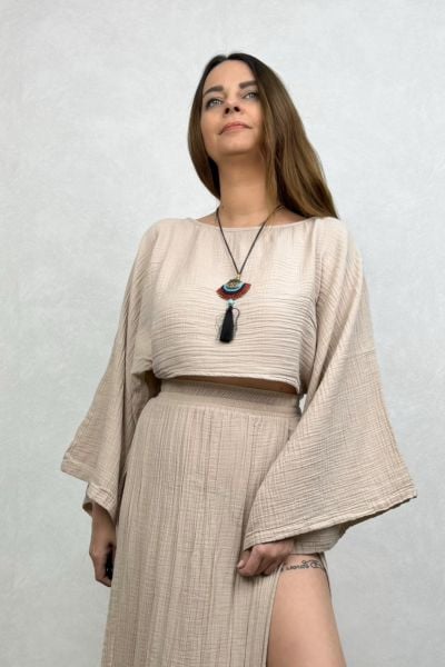 Bia Müslin Bluz Stone - Taş Rengi