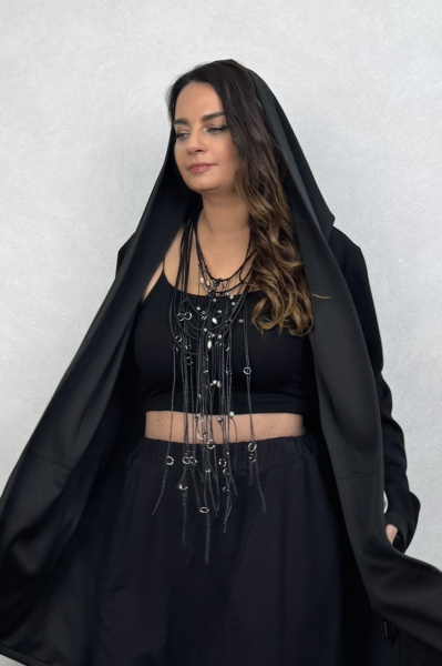 Lamante Salkım Deri Kolye - Siyah