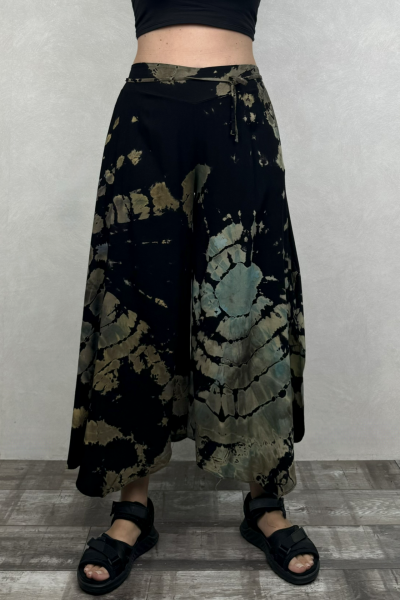 Yırtmaçlı Batik Pantolon - Siyah Yeşil
