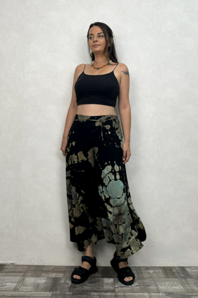 Yırtmaçlı Batik Pantolon - Siyah Yeşil