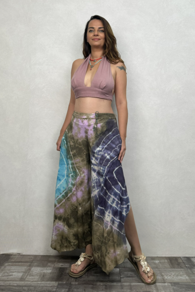 Yırtmaçlı Batik Pantolon - Lila
