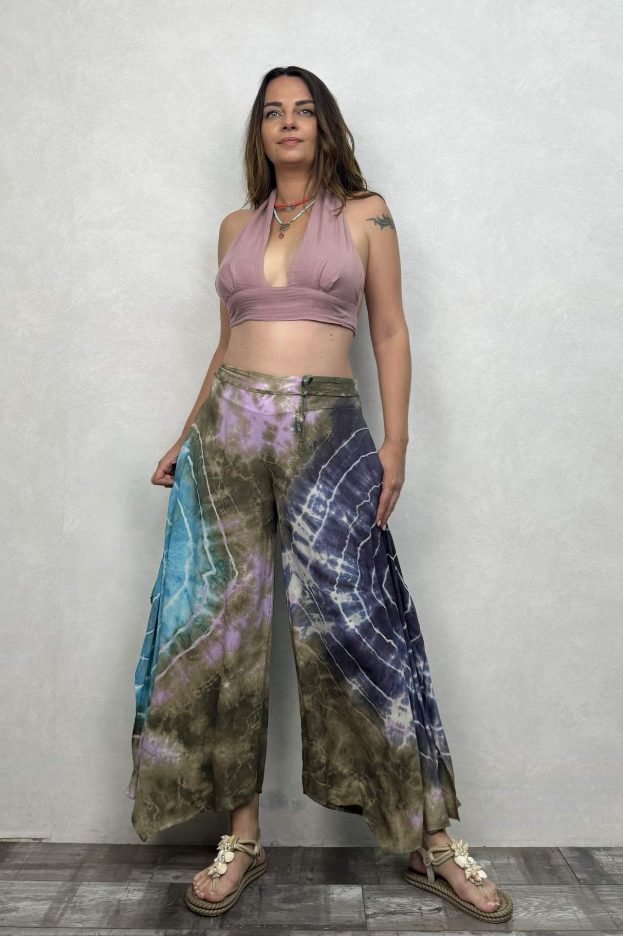 Yırtmaçlı Batik Pantolon - Lila