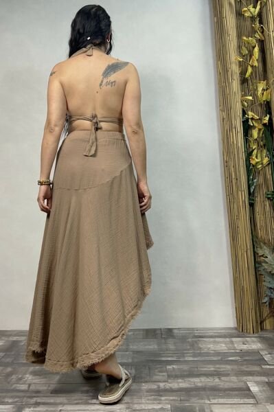 Eve Bağlamalı Müslin Crop Top Praline - Kahverengi