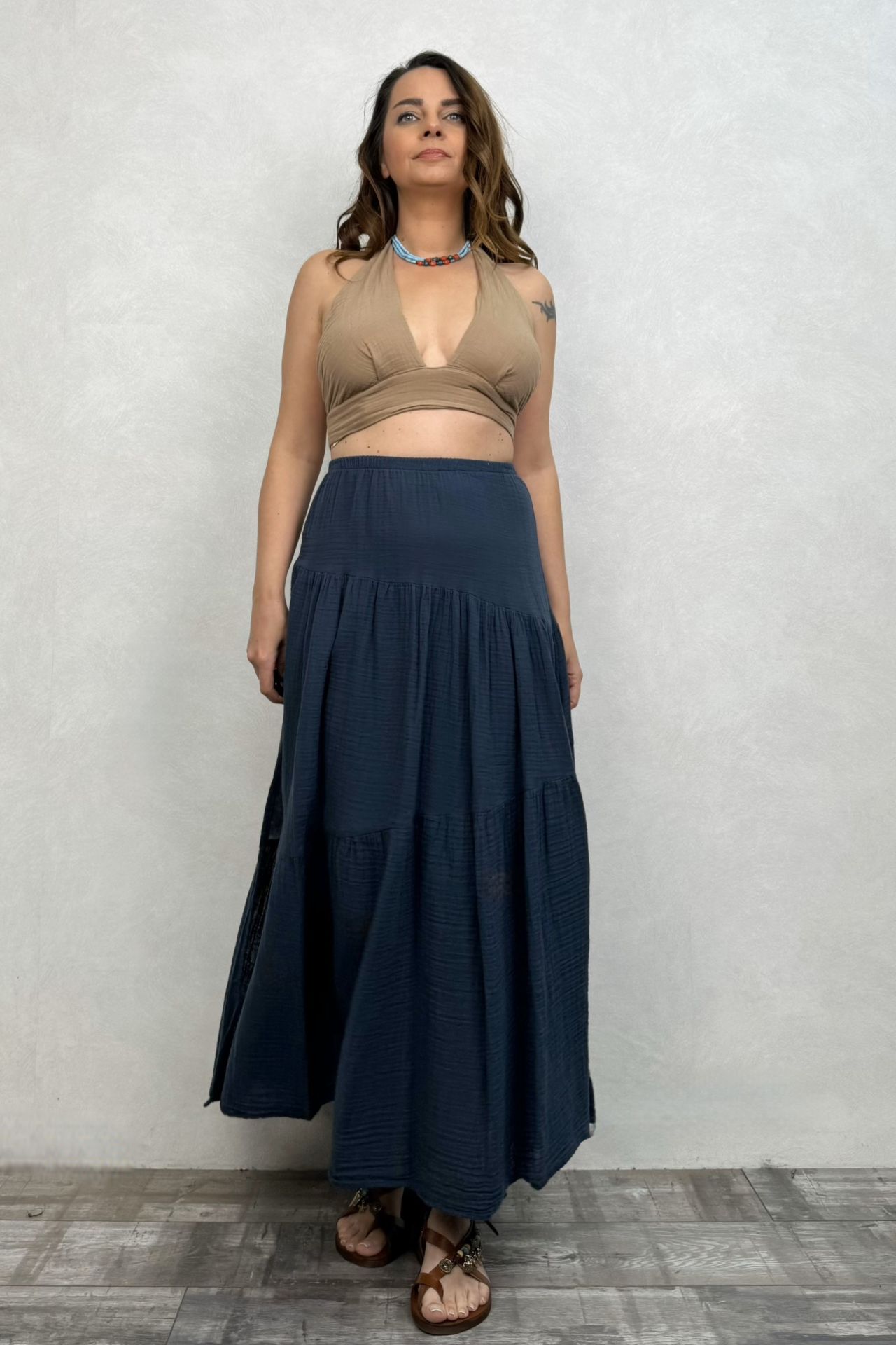 Dione Müslin Etek Midnight Navy - Petrol