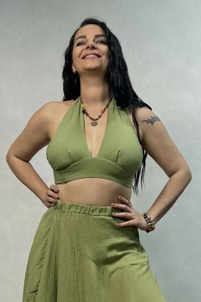 Eve Bağlamalı Müslin Crop Top Sage Green - Yeşil