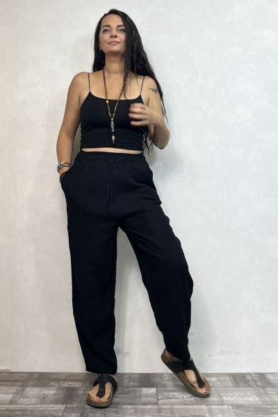Antik Müslin Kaftan- Pantolon Takım  - Siyah Beyaz
