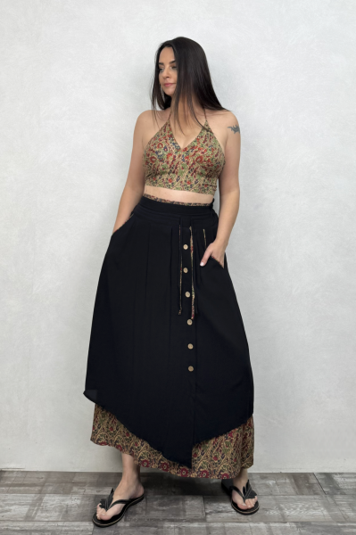 Çift Katlı Polly Gypsy Etek - Siyah Pera