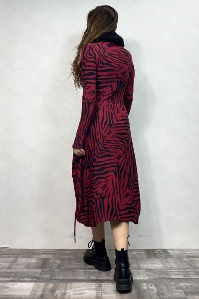 Layla Kayık Yaka Bohem Kışlık Elbise - Bordo Zebra