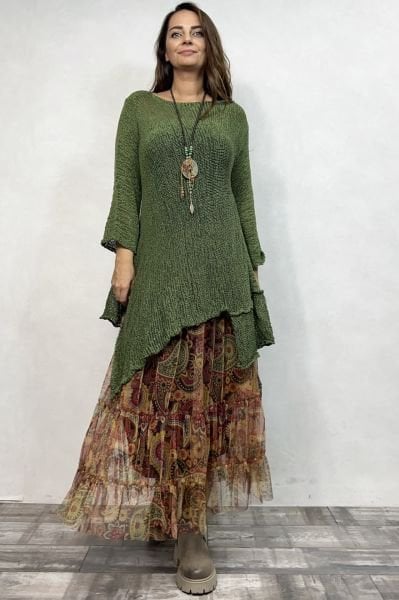 Asimetrik Merserize Tunik - Haki Yeşil
