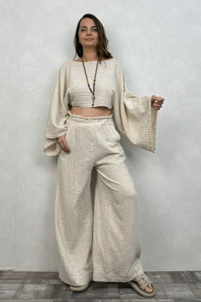Bia Hemp Pantolon Bluz Takım - Bej