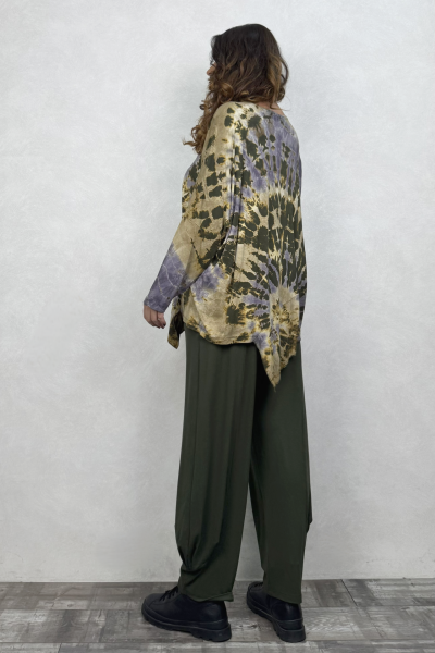 Asimetrik Bluz - Yeşil Batik