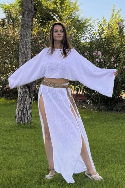 Bia Müslin Bluz  - Beyaz