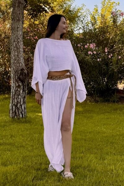 Bia Müslin Bluz  - Beyaz