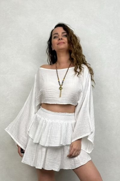 Bia Müslin Bluz  - Beyaz