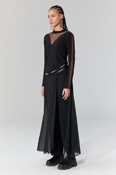 Lamante Lea Tüllü Bluz - Siyah