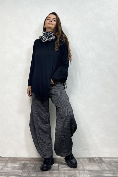 Paça Detaylı Gofre Pantolon - Gri Fitilli