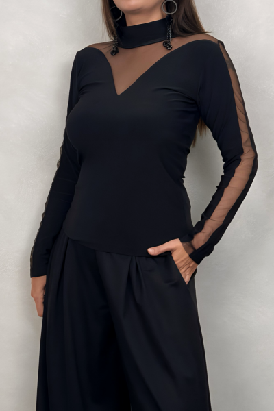 Lamante Lea Tüllü Bluz - Siyah