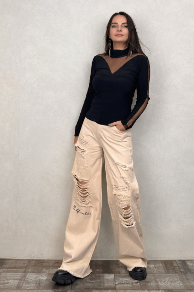 Lamante Lea Tüllü Bluz - Siyah